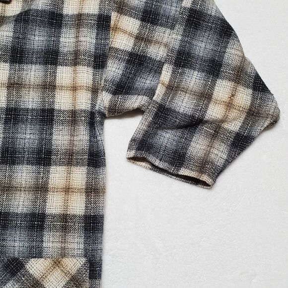 VINTAGE 1990s Stussy Streetwear Tan Flannel Oversized Wool Blend Button Up Coat - Picture 4 of 9